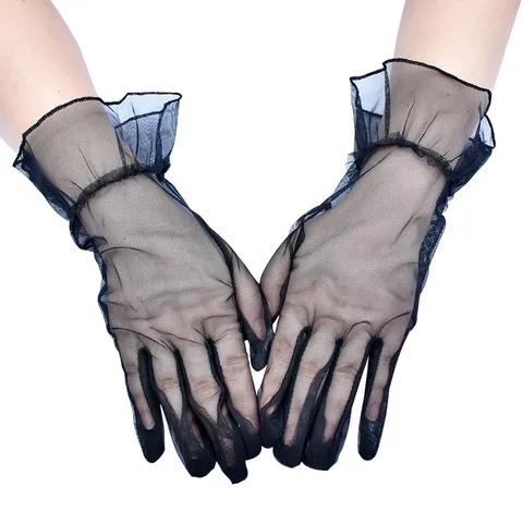 Damen Halbdurchsichtig Netzspitze Brauthandschuhe Elegant Rüschen Durchsichtig Abendhandschuhe Sommer Sonnenschutz Opernhandschuhe Kleid Zubehör