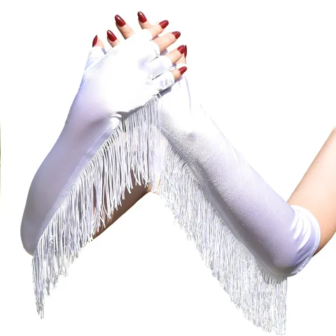 Vintage Satin Fingerlose Quaste Handschuhe Lange Flapper Kostüm Abschlussball Abend Oper Party Fransen Tanz Handschuhe Für Damen