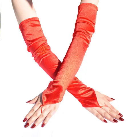 Damen Vintage Lange Fingerlose Handschuhe Einfarbig Über Ellbogen Stretch Nylon Satin Handschuhe Für Bankett Tee Party Schmuck