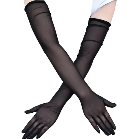 Eleganti Guanti Lunghi in Rete da Donna Accessori per Abiti da Sera Elastici con Protezione Solare Guanti da Opera Sexy in Poliestere