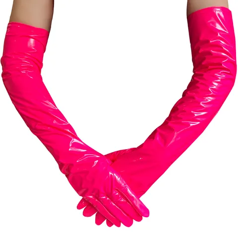 Damen Sexy Spiegel Lackleder Lange Handschuhe Über Ellbogen Glänzende Lackierte Fäustlinge Punk Cosplay Clubwear Zubehör