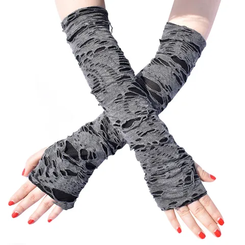 Lange Halloween Punk Handschuhe Zerrissen Fingerlose Fäustlinge Gothic Dunkel Stil Armstulpen Für Damen Party Cosplay Kostüm