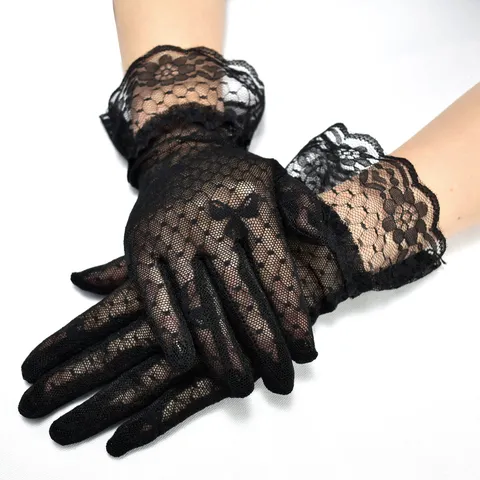 Damen Sommer Sonnenschutz Spitze Handschuhe Elegant Mesh Schleife Gitter Muster Rüschen Etikette Fahrhandschuhe Für Damen