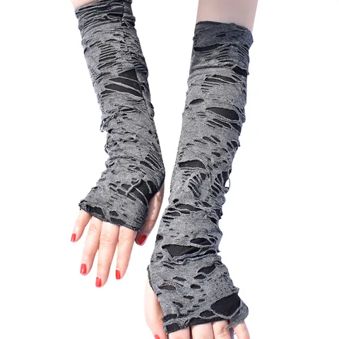 Lange Halloween Punk Handschuhe Zerrissen Fingerlose Fäustlinge Gothic Dunkel Stil Armstulpen Für Damen Party Cosplay Kostüm