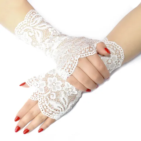 Damen Kurz Spitzenhandschuhe Elegant Sonnenschutz Floral Hohl Autofahren Braut Hochzeit Party Kleiderhandschuhe
