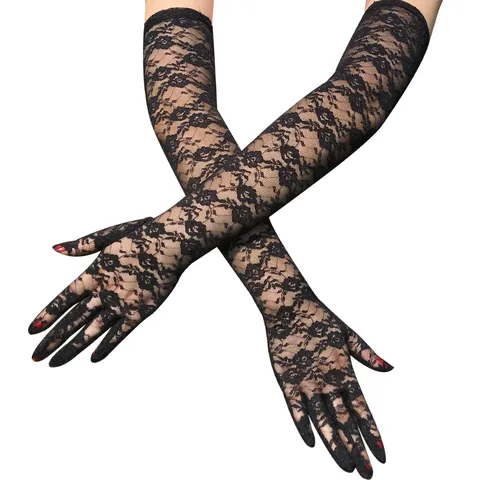 Damen Lange Spitzenhandschuhe Extra Lange Jacquard Floral Sonnenschutz Blumen Handschuhe Für Hochzeit Party Etikette Tanz Fahren