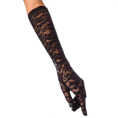 Damen Elegante Lange Spitze Brauthandschuhe Nylon Jacquard Floral Sonnenschutz Handschuhe Für Hochzeit Party Abend Zubehör