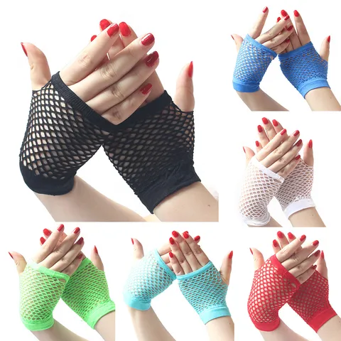 Damen Kurze Netzhandshcuhe Punk Sexy Neon Masche Fingerlose Handschuhe Für Party Nachtclub Bühne Kostüm Nylon Elastische Handschuhe