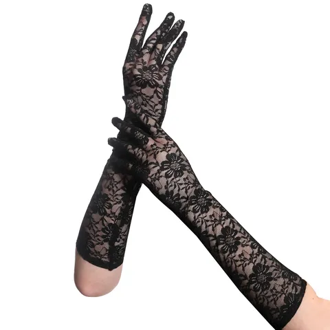 Damen Lange Spitzen Sonnenschutz Handschuhe Chrysantheme Blumenmuster Elegante Fingerhandschuhe Für Braut Hochzeit Tanz Performance