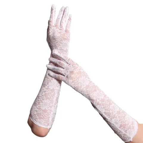Damen Lange Spitzen Sonnenschutz Handschuhe Chrysantheme Blumenmuster Elegante Fingerhandschuhe Für Braut Hochzeit Tanz Performance
