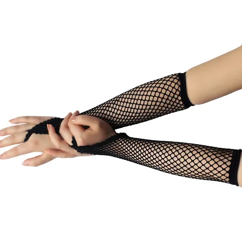 Punk Stil Nylon Hohl Fischnetz Lange Handschuhe Mit Spitzenborte Fingerhaken Handschuhe Für Nachtclub Bühnenaufführung Damen Accessoires