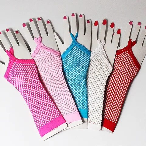 Punk Stil Nylon Hohl Fischnetz Lange Handschuhe Mit Spitzenborte Fingerhaken Handschuhe Für Nachtclub Bühnenaufführung Damen Accessoires