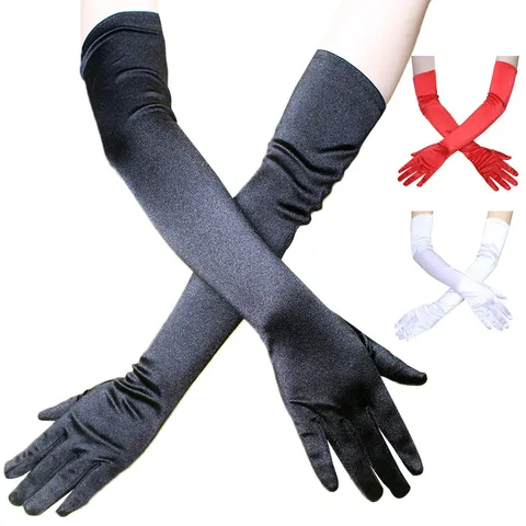 Vintage Einfarbig Lange Satin Handschuhe Für Damen Elegant Über Ellenbogen Oper Abendkleid Handschuhe Hochzeit Bühne Abschlussball Zubehör