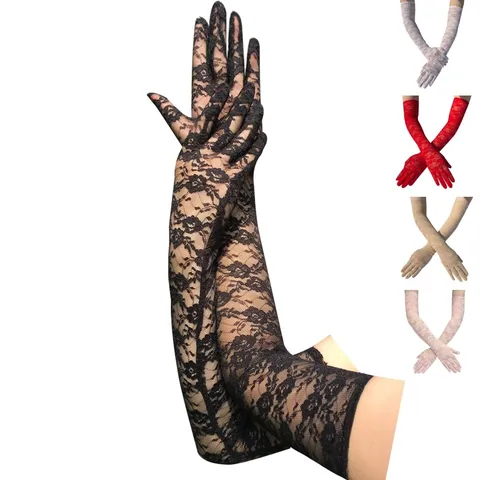 Damen Lange Spitzenhandschuhe Extra Lange Jacquard Floral Sonnenschutz Blumen Handschuhe Für Hochzeit Party Etikette Tanz Fahren