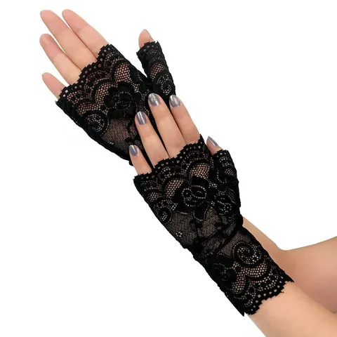 Damen Fingerlose Kurze Spitze Handschuhe Sonnenschutz UV Autofahren Halb Finger Blumen Spitze Fäustlinge Für Matrosentanz Hochzeit Party