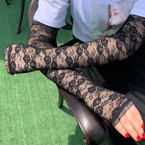 Damen Lange Spitze Sonnenschutz Handschuhe Floral Halbfinger Armstulpen Atmungsaktiv UV Schutz Fahren Radfahren Ärmel Schmuck