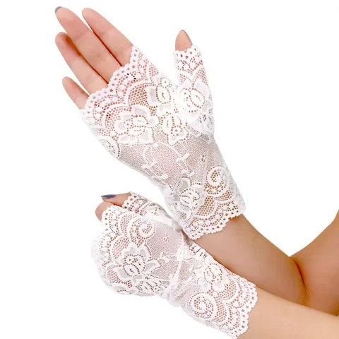 Damen Fingerlose Kurze Spitze Handschuhe Sonnenschutz UV Autofahren Halb Finger Blumen Spitze Fäustlinge Für Matrosentanz Hochzeit Party