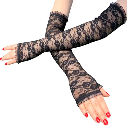 Damen Lange Spitze Sonnenschutz Handschuhe Floral Halbfinger Armstulpen Atmungsaktiv UV Schutz Fahren Radfahren Ärmel Schmuck