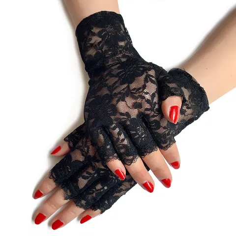 Damen Sommer Spitze Halbfinger Sonnenschutz Handschuhe Kurz Kostüm Party Knigge Kleid Blumen Jacquard Dekorative Handschuhe Zum Autofahren