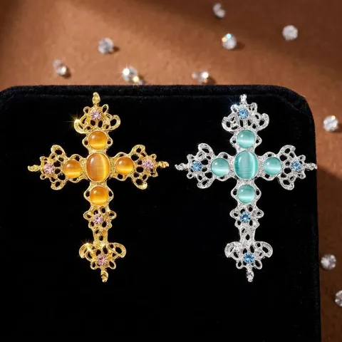 Vintage Legierung Gotisches Kreuz Brosche Für Damen Elegante Strass Eingelegte Reversnadel Bekleidungszubehör Bankett Hochzeit Schmuck