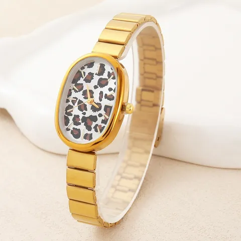 Fashion Oval Quartz Wrist Watch Alloy Metal Band Watch Leopard Dial Women Decorative Watch Simple Niche Elegant Gift Wristwatch