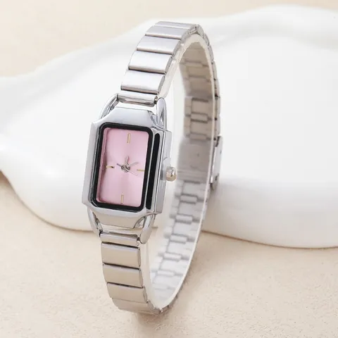 Elegante Orologio al Quarzo con Quadrante Rettangolare da Donna Moda Vintage Stampa Leopardata Cinturino Metallico Elastico Argento