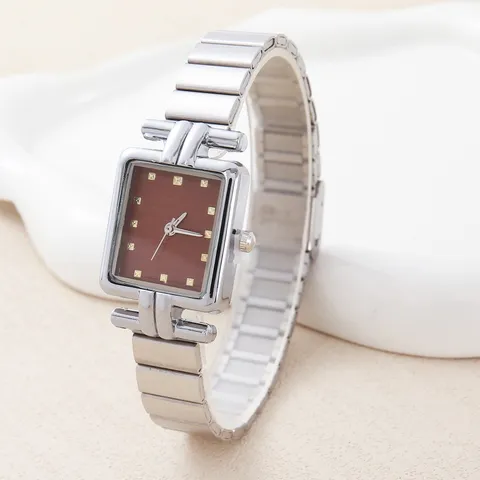 Exquise Kleine Vierkante Dameshorloge Luxe Legering Bamboe Schakelarmband Quartz Polshorloge Casual Veelzijdige Mode Sieraden Horloge