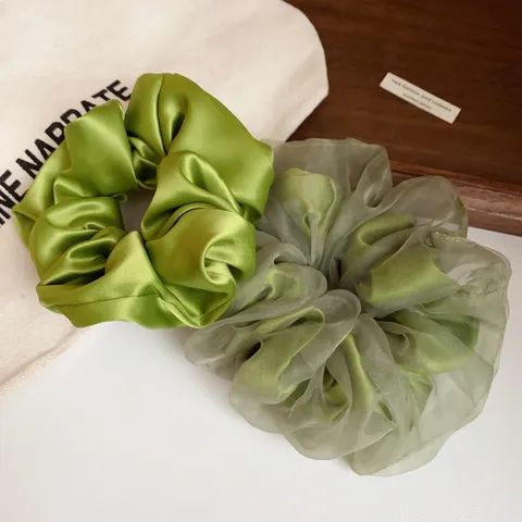 Coletero de Tela de Malla Fruncido Estilo Francés Goma de Pelo Grande de Alta Elasticidad para Mujer Elegante Accesorio