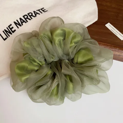 Coletero de Tela de Malla Fruncido Estilo Francés Goma de Pelo Grande de Alta Elasticidad para Mujer Elegante Accesorio