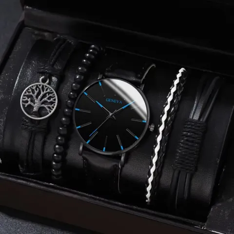 Ανδρικό Επαγγελματικό Ρολόι Χαλαζία Casual Minimalist Ultra Thin Alloy Faux Leather Strap Wristwatch With Multi Style Bracelet Set