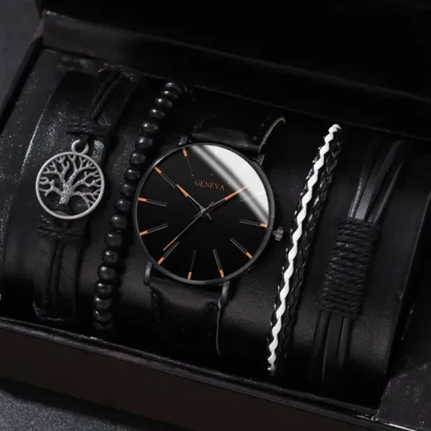 Ανδρικό Επαγγελματικό Ρολόι Χαλαζία Casual Minimalist Ultra Thin Alloy Faux Leather Strap Wristwatch With Multi Style Bracelet Set