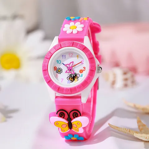 Orologio al Quarzo per Bambini con Farfalla alla Moda Cartone Animato in Silicone Orologio per Studenti con Stampa Floreale Ragazze Orologio da Polso Analogico Regalo