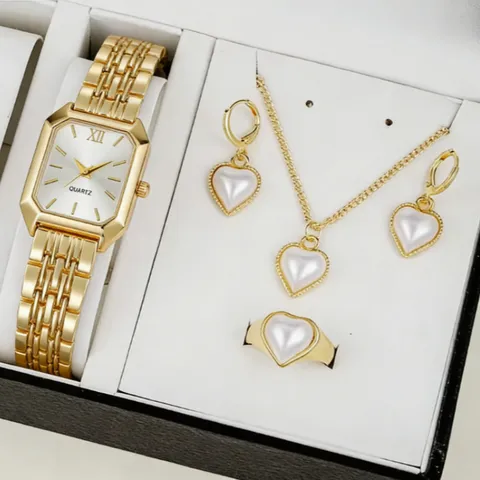 Set Orologio al Quarzo Quadrato e Bracciale con Strass Moda Numeri Romani Similpelle Lega Gioielli Orologi Combo per Donna Regalo