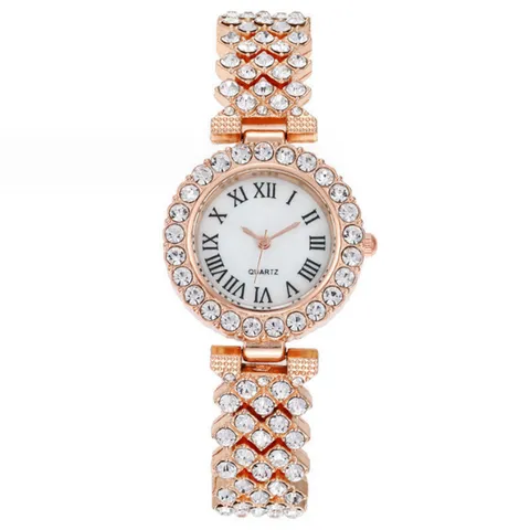 Mode Römische Ziffer Strass Quarzuhr Und Schmuck Geschenkset Damen Luxus Legierung Casual Armbanduhr Mit Armband Halskette