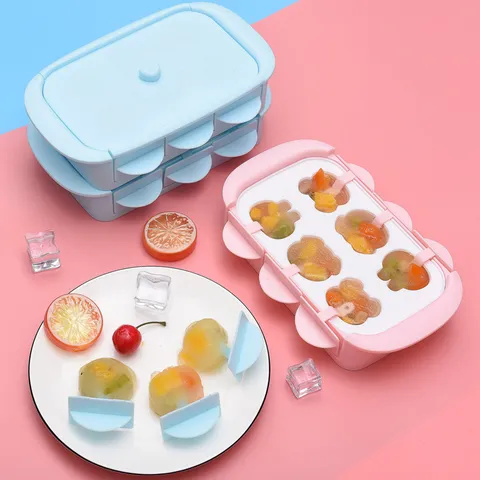 Siliconen Ijsjessvorm Cartoon met Deksel Ijsjesmaker DIY Ijs Pudding Gelei Doos Thuis Keuken Bakgereedschap