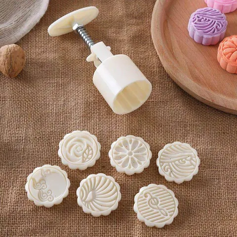 Handgeperste Maancake Vorm Set Ronde Chinese Stijl Gebak Vorm Plastic Bakvorm Gereedschap Voor Keuken Gebak Maken