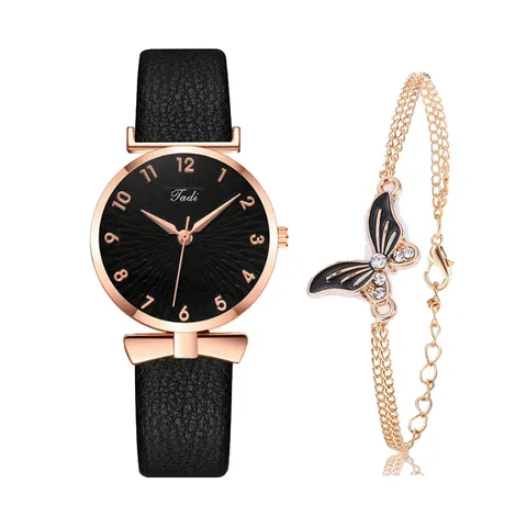 Orologio da Donna Quarzo Moda Cassa in Lega Cinturino in Similpelle Fiocco Quadrante Radiale Orologio da Polso Con Bracciale Accessorio