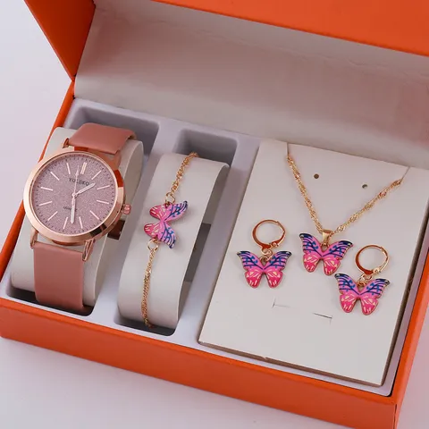 Orologio al Quarzo da Donna alla Moda Quadrante con Motivo a Griglia Semplice Orologio da Polso Analogico Cinturino in Ecopelle con Set di Gioielli in Strass Elegante Regalo Orologio da Donna