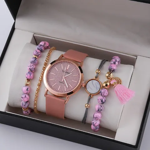 Orologio al Quarzo da Donna alla Moda Quadrante con Motivo a Griglia Semplice Orologio da Polso Analogico Cinturino in Ecopelle con Set di Gioielli in Strass Elegante Regalo Orologio da Donna
