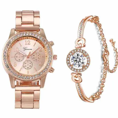 Lussuoso Orologio da Donna al Quarzo con Strass Cinturino in Lega Acciaio Oro Rosa Argento Gioielli di Moda
