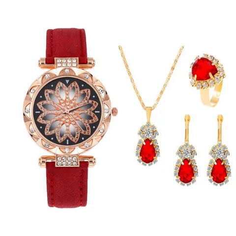 Orologio da Polso al Quarzo da Donna Casual di Moda con Quadrante con Fiori di Strass e Cielo Stellato Set di Gioielli in Lega per Regalo di Compleanno da Ragazza Senza Scatola