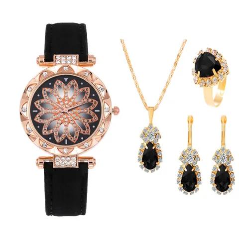 Orologio da Polso al Quarzo da Donna Casual di Moda con Quadrante con Fiori di Strass e Cielo Stellato Set di Gioielli in Lega per Regalo di Compleanno da Ragazza Senza Scatola
