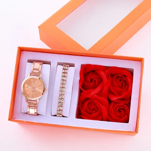 Orologio al Quarzo da Donna Casual alla Moda Orologio da Polso in Lega con Quadrante Piccolo Set Confezione Regalo con Bracciale di Strass per Gioielli Studenteschi da Ragazza