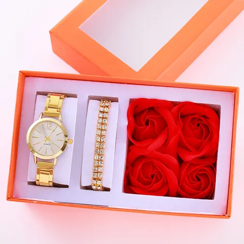 Orologio al Quarzo da Donna Casual alla Moda Orologio da Polso in Lega con Quadrante Piccolo Set Confezione Regalo con Bracciale di Strass per Gioielli Studenteschi da Ragazza
