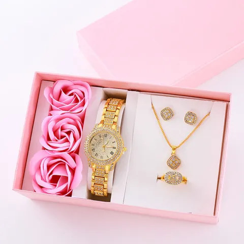 Orologio da Polso al Quarzo in Lega di Strass Cielo Stellato di Lusso da Donna Collana Orecchini Anello Gioielli per Matrimonio