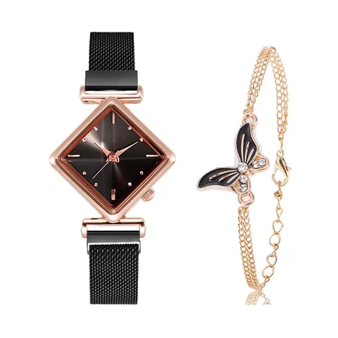 Orologio da Donna Cielo Stellato Quadrante Diamantato Cinturino in Maglia con Bracciale Farfalla Strass Elegante Orologio da Polso