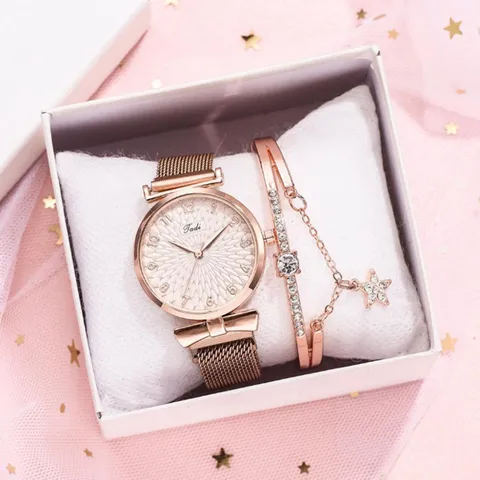 Orologio al Quarzo da Donna con Cinturino in Maglia d'Acciaio Inossidabile Magnetico e Bracciale Elegante per Signora