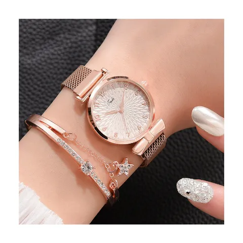 Orologio al Quarzo da Donna con Cinturino in Maglia d'Acciaio Inossidabile Magnetico e Bracciale Elegante per Signora