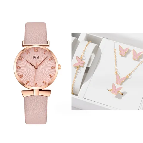 Orologio al Quarzo da Donna a Cielo Stellato Con Bracciale con Ciondolo a Stella in Strass Set Regalo di Gioielli a Farfalla in Lega