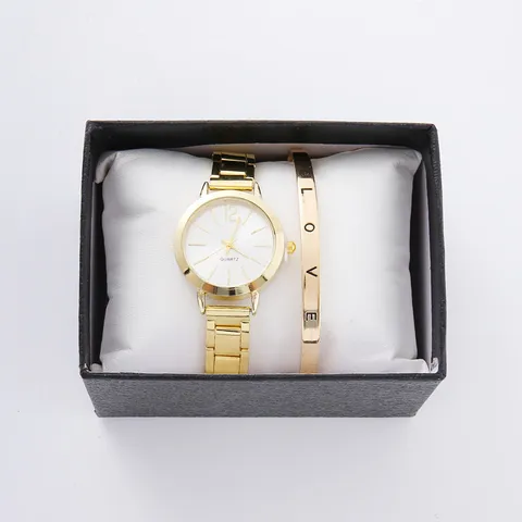 Moda Minimalista Donna Orologio da Polso al Quarzo Lega Cinturino in Acciaio Orologio Rotondo Strass Bracciale Set Gioielli Regalo per Donna Quotidiano Appuntamenti